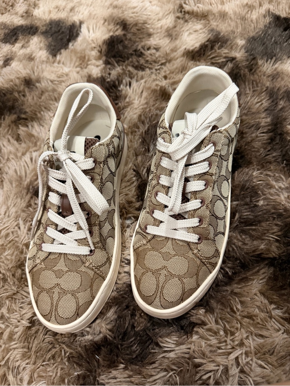 Coach Beige Signature Canvas Low-Top Sneakers with White Accents